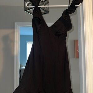 Black Ruffle Dress with Open Back